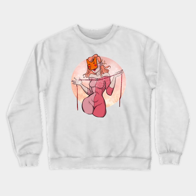 A Girl in a Fox Mask Crewneck Sweatshirt by NatKlekot